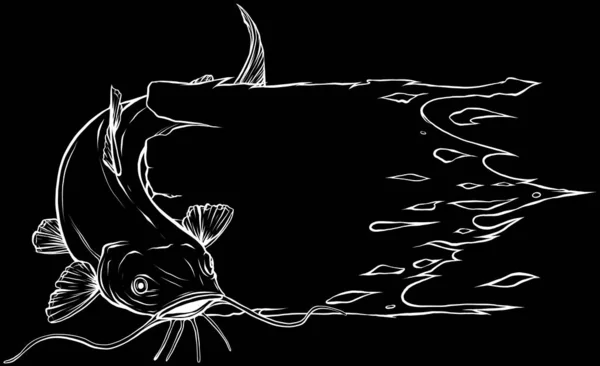 Black White Vector Sketch Fish — Stock Vector