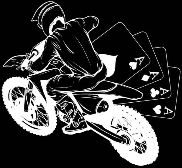 Vecteur Racer Noir Blanc Sur Motocross — Image vectorielle