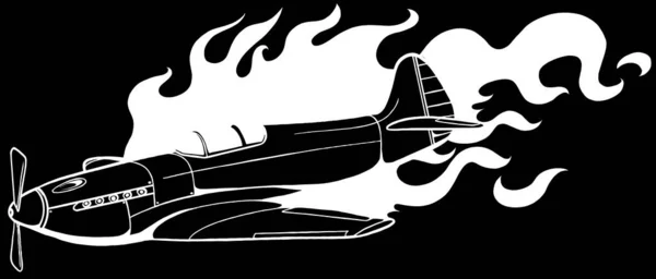 Ilustración Vectorial Monocromática Del Viejo Avión Combate — Vector de stock