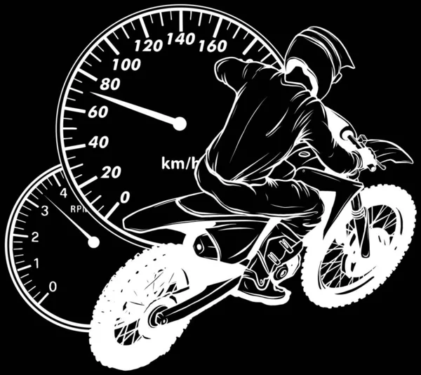 Motocross Contour Noir Blanc Vecteur — Image vectorielle