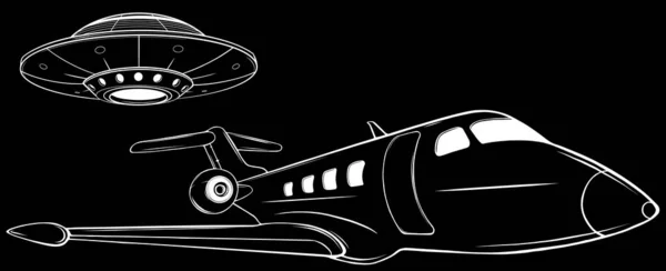 飛行機のスケッチ黒と白 — ストックベクタ