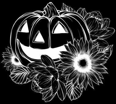 Halloween pumpkin. Vector illustration. Thin line art icon on white background. Cartoon style