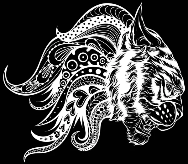 Cabeça de lobo no logotipo do símbolo de fogo no fundo branco vetor de  estêncil de tatuagem tribal de animais selvagens