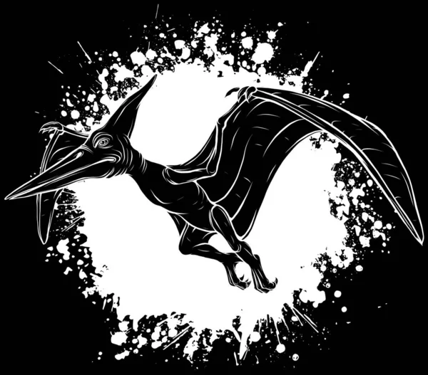 Vecteur Dessin Main Noir Esquisse Vol Ptérodactyle Dinosaure — Image vectorielle