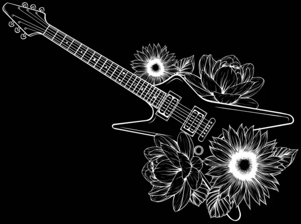 Contour Guitare Électrique Ligne Art — Image vectorielle