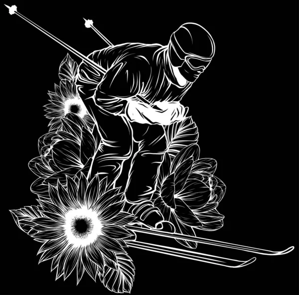 Векторная Иллюстрация Контура Лыжника — стоковый вектор
