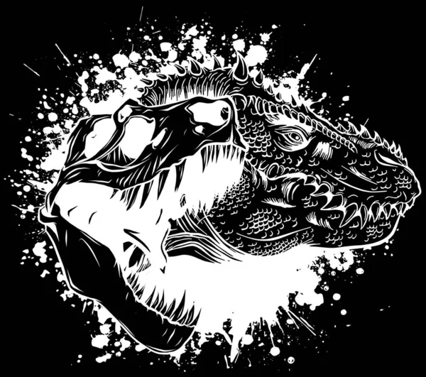 Dinosauří Hlava Černobílém Obrysu — Stockový vektor