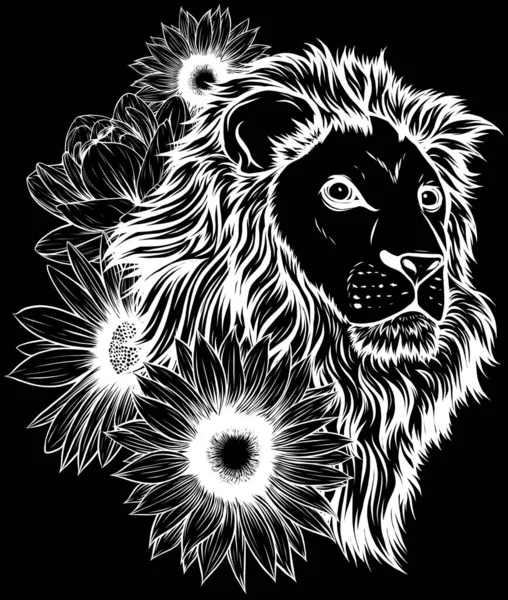 Illustration Vectorielle Contour Tête Lion — Image vectorielle