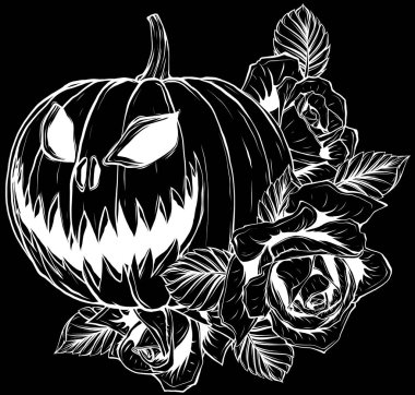 Halloween pumpkin. Vector illustration. Thin line art icon on white background. Cartoon style