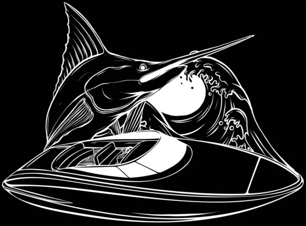 Контур Водной Лодки Черных Линий Векторная Иллюстрация — стоковый вектор
