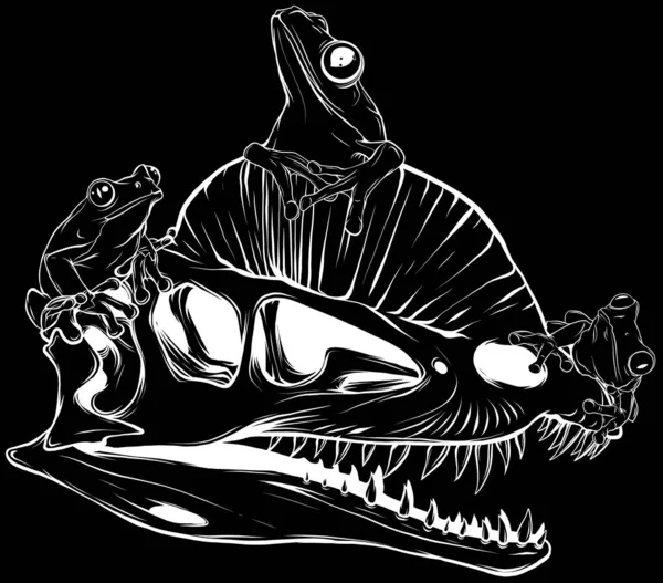 Siyah Çizgili Dinozor Dilophosaurus Kafatası Vektörü — Stok Vektör