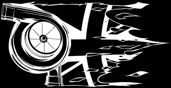 汽车发动机的涡轮机 汽车涡轮增压器的线路图 Turbo轮廓符号矢量图标 — 图库矢量图片