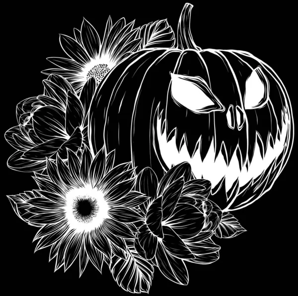 Halloween Pumpkin Vector Illustration Thin Line Art Icon White Background — 스톡 벡터