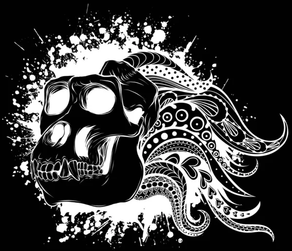 黒と白の輪郭の猿の頭蓋骨 — ストックベクタ