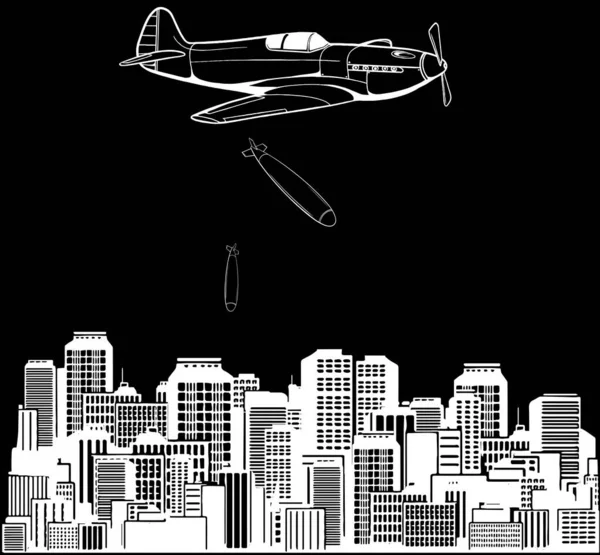 Ilustração Vetorial Monocromática Velho Avião Combate —  Vetores de Stock
