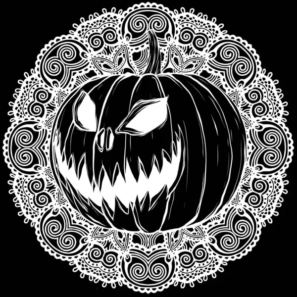 Halloween Pumpkin Vector Illustration Thin Line Art Icon White Background — стоковый вектор