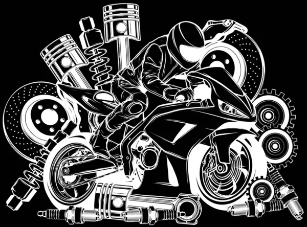 Super Bike Rider Outline Icon Vector Illustration Template World Championship — Stock Vector