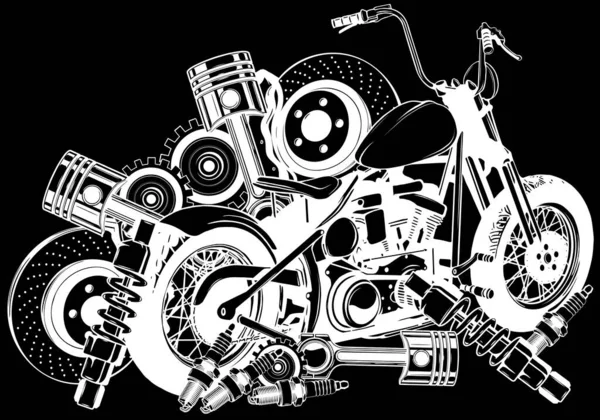 Ilustração Vetorial Motocicleta Preto Branco —  Vetores de Stock