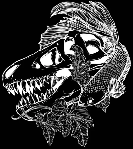 Dinosaur Head Black White Outline — Stock Vector