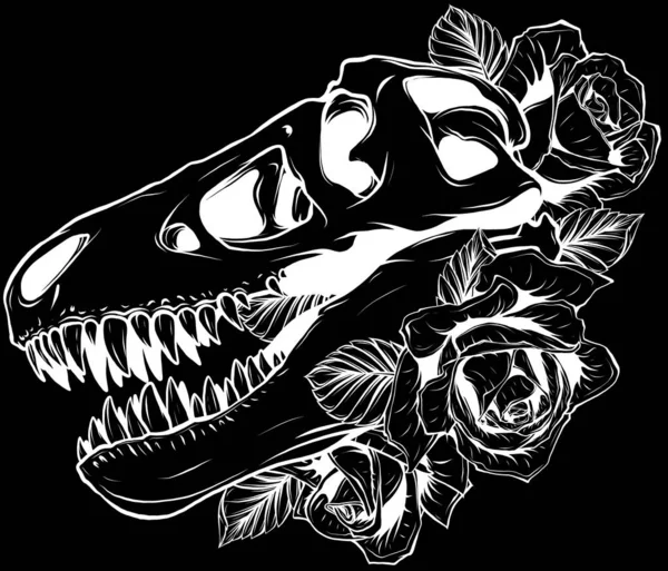 Dinosaurierkopf Schwarz Weißer Kontur — Stockvektor