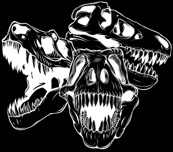 Testa Dinosauro Contorno Bianco Nero — Vettoriale Stock
