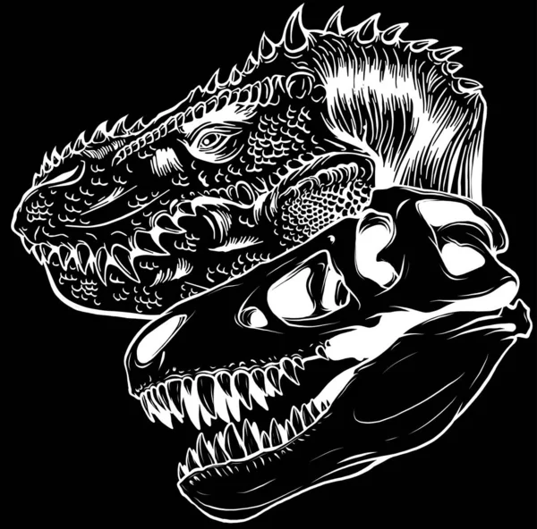 Dinosaurierkopf Schwarz Weißer Kontur — Stockvektor