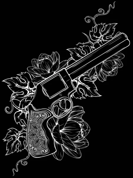 Пістолетний Пістолет Чорно Білого Контуру — стоковий вектор