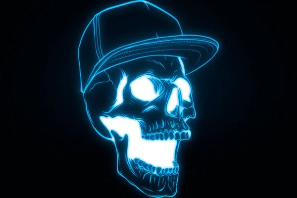 Siyah Arkaplanda Mavi Kafatası Neon Işareti — Stok fotoğraf