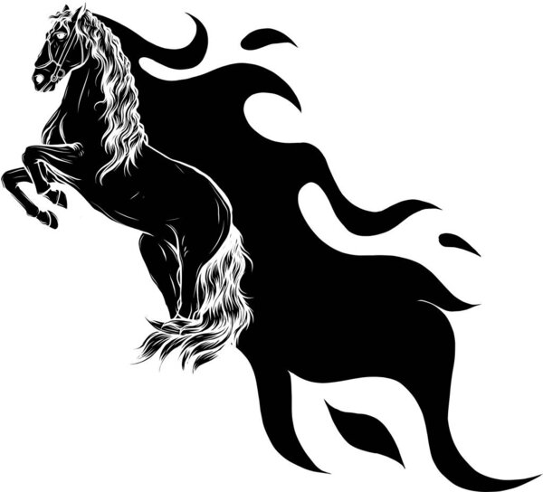 illustration of horse with flames on white background