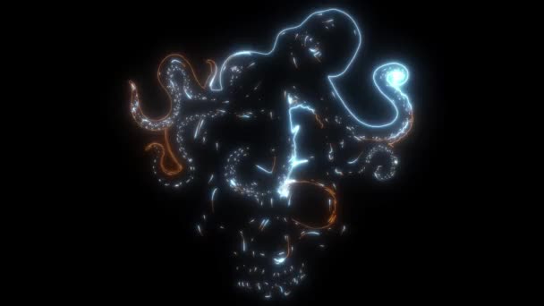 Video Animation Octopus Human Skull Engraving — Stock Video