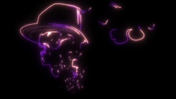 Animação Vídeo Cabeça Crânio Usando Chapéu Com Chamas — Vídeo de Stock