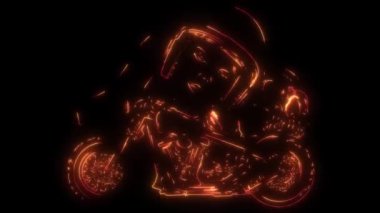 Kafatası ve motosikleti olan bir kadının video animasyonu