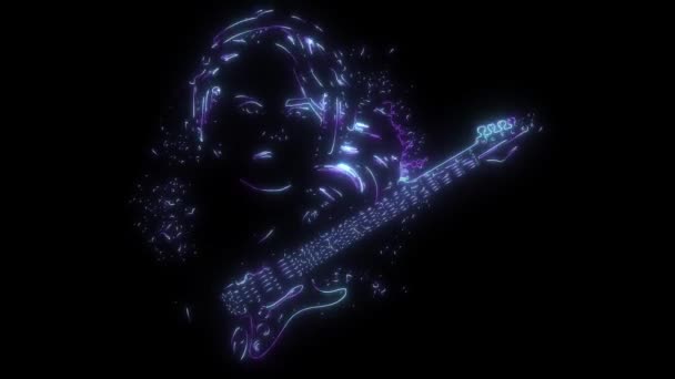 Video Animation Girl Electric Guitar — Video Stock