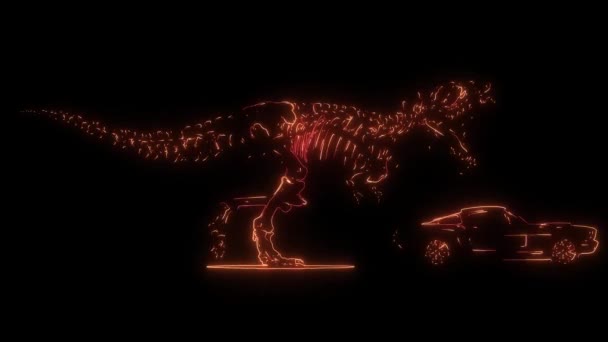Video Animation Skeleton Dinousaur Follow Car — стоковое видео