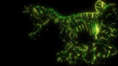 Dinozor Tyrannosaurus Rex 'in gül ve yapraklı iskeletinin video animasyonu