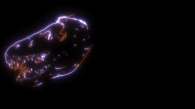 Kafatası dinousaur tyrannosaurus rex ve alevlerin video animasyonu