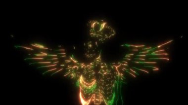 Kanat ve tacı olan melek iskeletinin dijital animasyon lazeri