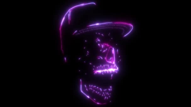 Laser Animație Digitală Capului Craniu Purtând Pălărie — Videoclip de stoc