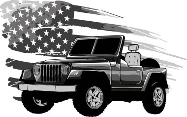 Amerikan bayrak vektörlü askeri araba