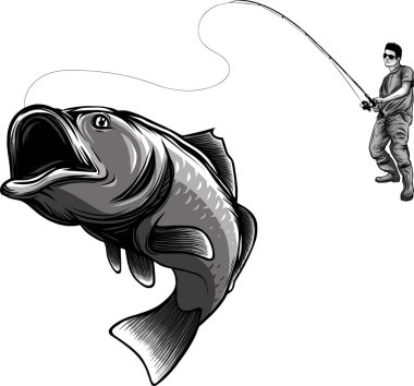 balıkçı logosu şablonu. Logo, etiket, amblem, imza Vektör illüstrasyonu için tasarım ögeleri