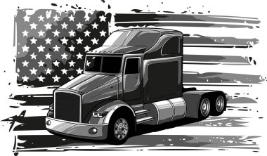 Yarı kamyon monokrom vektörünün vektör çizimi izole edildi