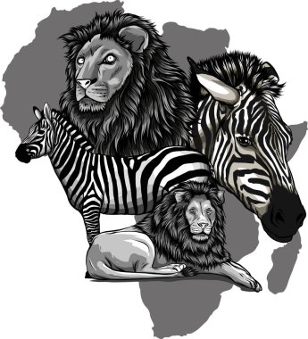 Beyaz arkaplanda Afrika monokrom manzarasının gösterimi