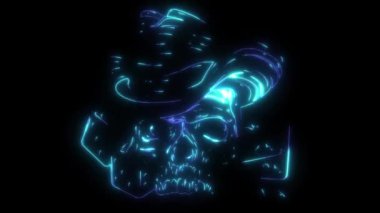 Poker ası ve zarlı kovboy kafatasının dijital animasyon lazeri