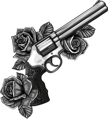 Tabanca, beyaz üzerine tek renkli gül izole edilmiş. renkli illüstrasyon.