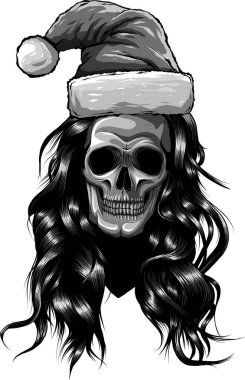 Korkunç bir Noel Baba kafatası çizimi. Şapkalı. .