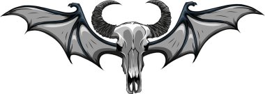 Kanat logosu tasarımı olan inek kafatası, vektör grafik simgesi resimleme
