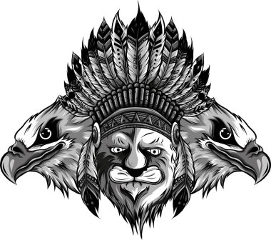 Aç bir leopar tarzı karalama sanatının vektör çizimi. Tişörte basmak için tüyleri olan Hintli bir resim.