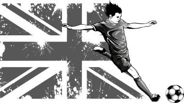 Soccer player kicking ball. Vector illustration clipart