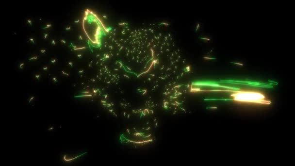 Laser Animação Digital Cabeça Leopardo Rugindo — Vídeo de Stock