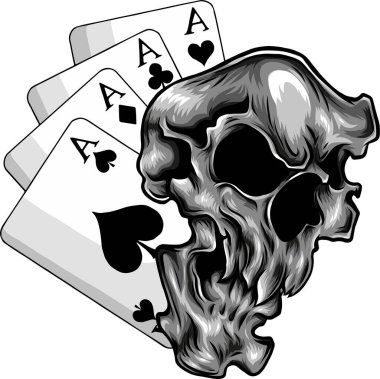 Poker kartları kafatası, vektör çizim ile